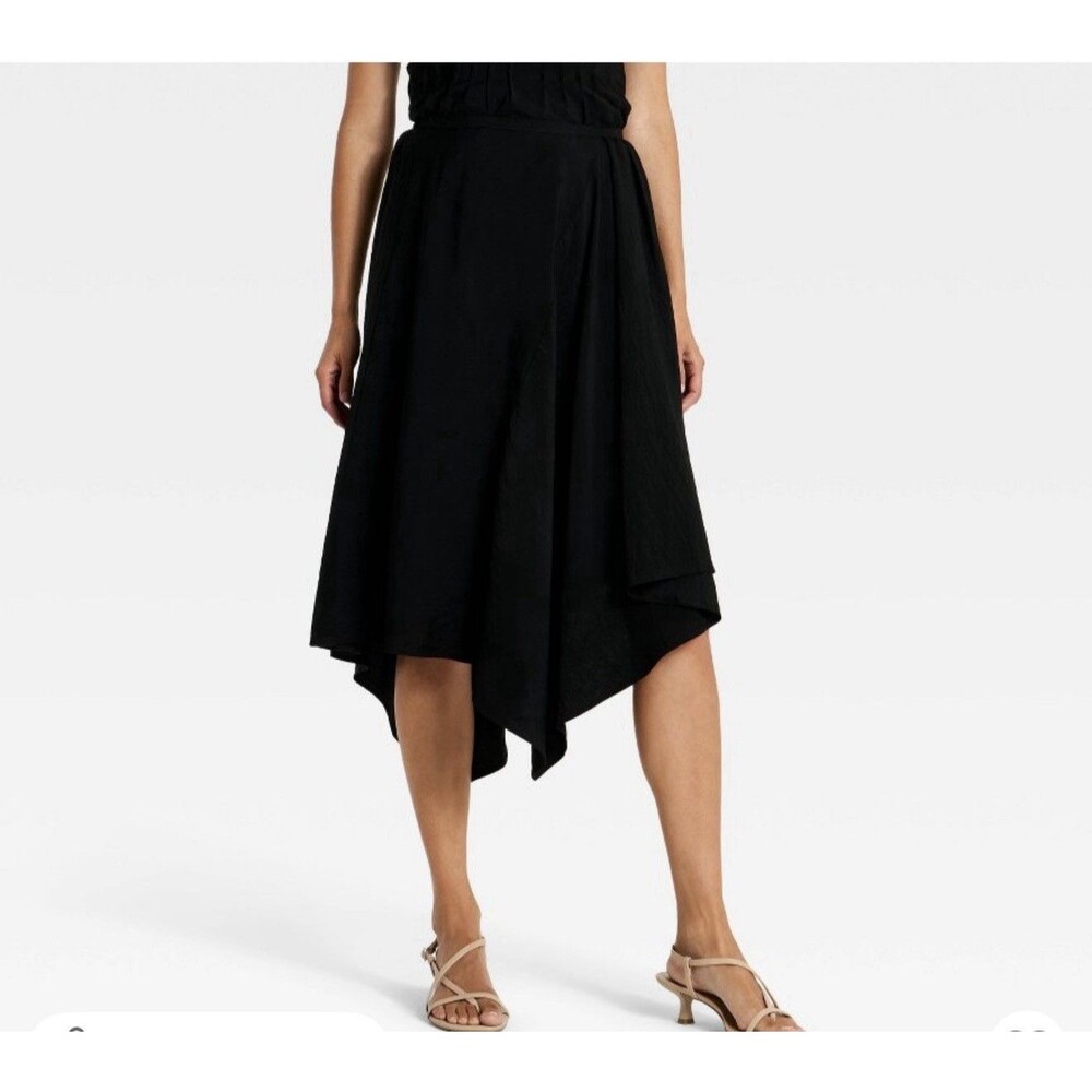 New Day Women's Asymmetrical Hem Midi Skirt - A Black M